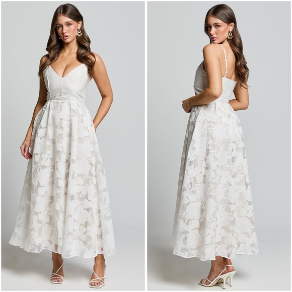 Showpo. Dresses & Skirts - Showpo. Philine Plunge Fit and Flare Maxi Dress White 16 NWT New